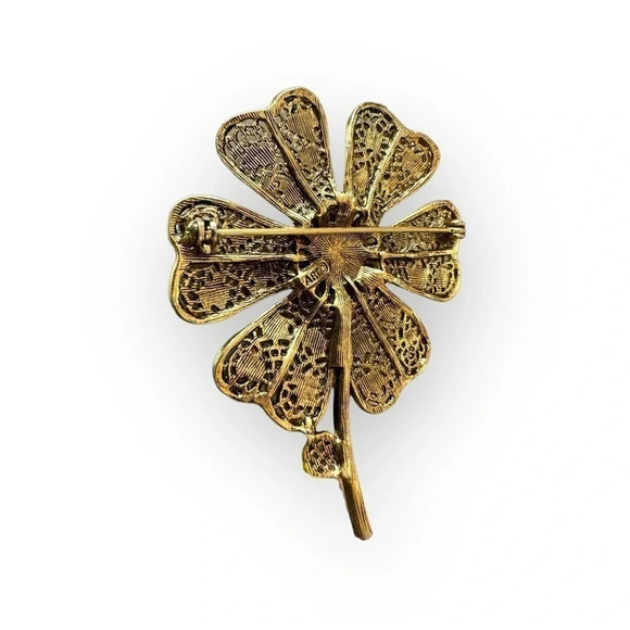 Signed ART Gold Multicolored Enamel Flower Brooch - Picture 6 of 9